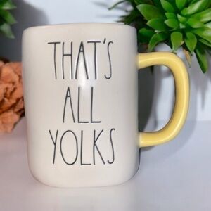 Rae Dunn THATS ALL YOLKS yellow white mug NEW